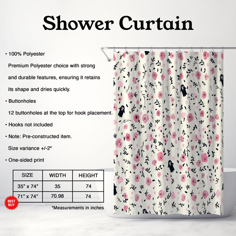 Rideau de douche standard 1 pièce Ethereal Blossoms, H 74 po x l 71 po