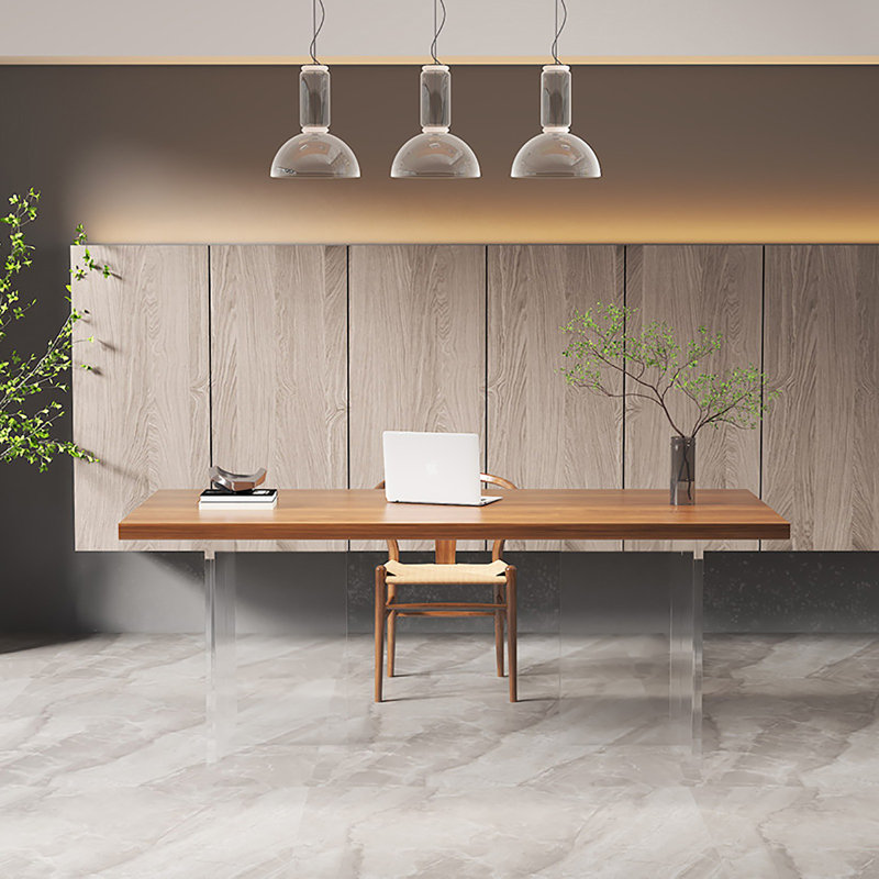 Bureau flottant moderne en bois massif et acrylique, H 29,5 po x l 63 po x P 27,6 po