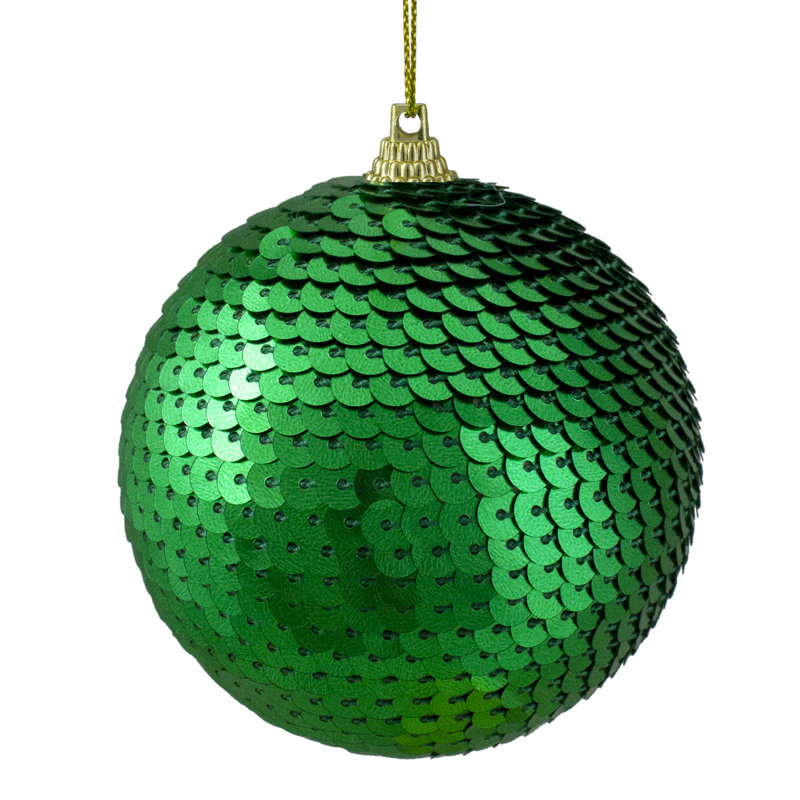 Ornement boule de Noël à paillettes incassable 3 po, Vert