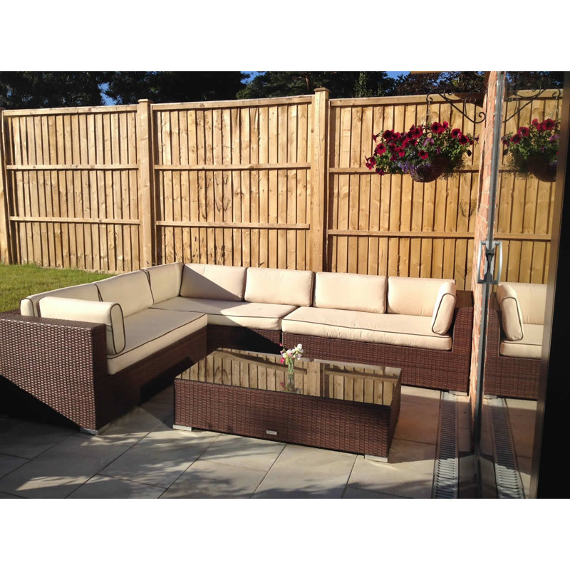 Tessa 6 Seater Rattan Corner Sofa Set with Cushions, Chocolate/Cream