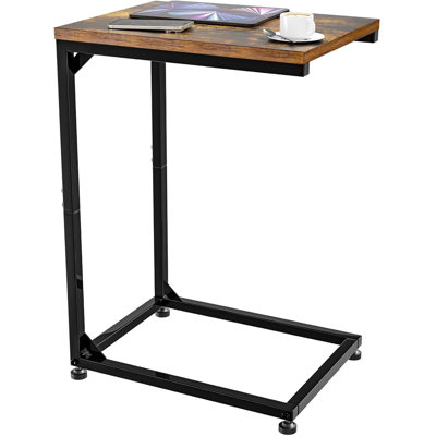 Vintage Brown Minimalist C-Shaped Side Table, Metal Frame For Living Room & Bedroom