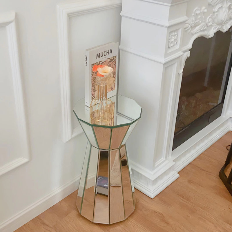 Melle Silver Mirrored Side Table  Round Lamp Table