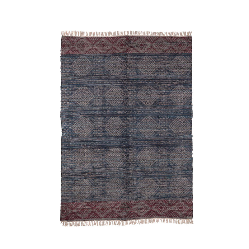 Geometric Area Rug in Blue/Gray/Wine