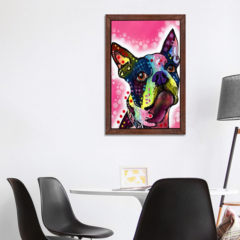 Boston Terrier by Dean Russo - Print on Canvas, 66.04 cm H x 45.72 cm W x 3.175 cm D, Brown Framed