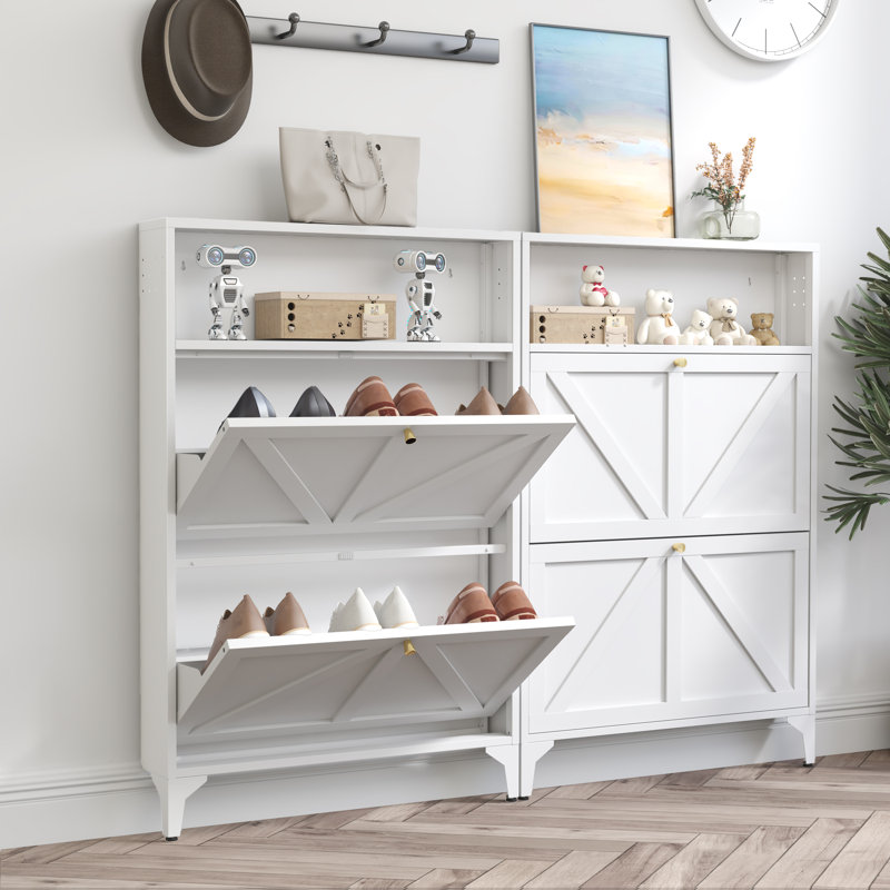 Shoe Storage Cabinet For Entryway With 2 Flip Drawers, Freestanding Shoe Organizer With Legs,farmhouse Narrow Shoe Storage Cabinet For Entryway, Foyer, Hallway,living Room