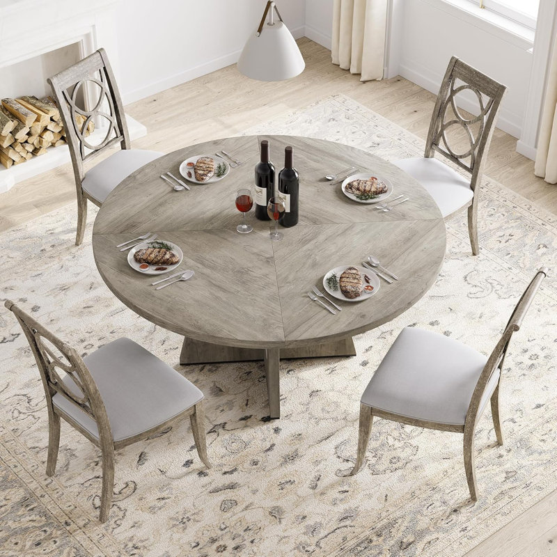 Table de salle à manger ronde de 47 pouces, table de cuisine de ferme avec base en bois pour piédestal, gris rustique, Gris