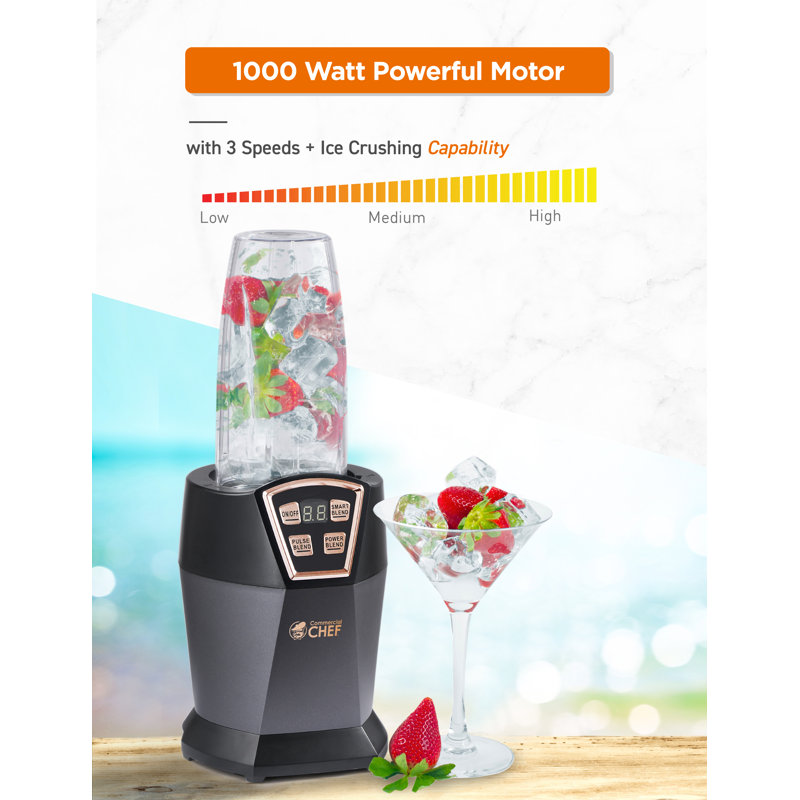 CHB Series COMMERCIAL CHEF Personal Blender with 6 Stainless Steel Blades, LED Display