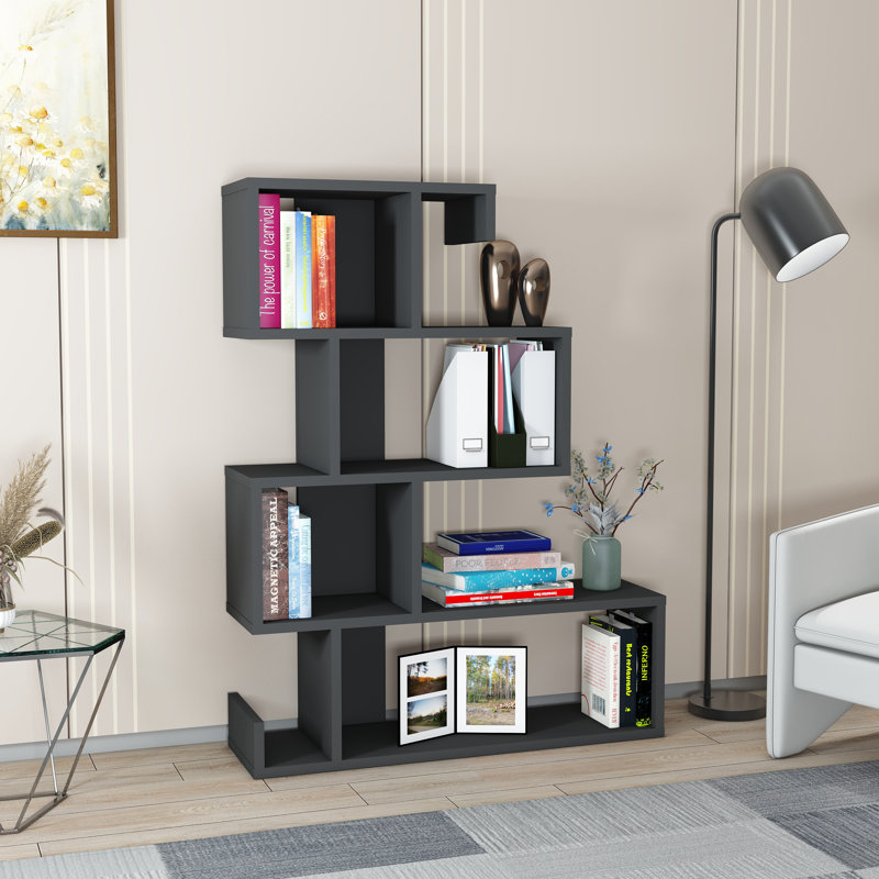 Anistin 103cm H x 80cm W Particle Board Bookcase, Anthracite and anthracite