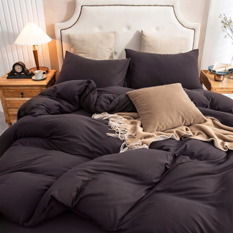 HOME BEDDING Jersey Cotton Duvet Cover Set, Queen Duvet Cover + 2 Standard Shams, Dark Brown
