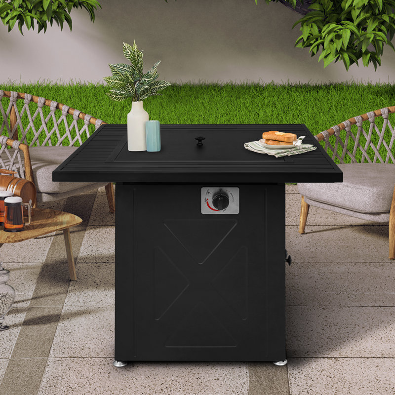 28" Outdoor Propane Fire Pit Table 50,000 BTU Gas Fire Table With Auto-Ignition And Protective Cover For Backyard Patio, Gray