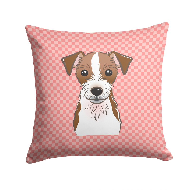 Coussin décoratif d’intérieur/d’extérieur à damier jack terrier, H 18 po x l 18 po x P 5,5 po, Rose