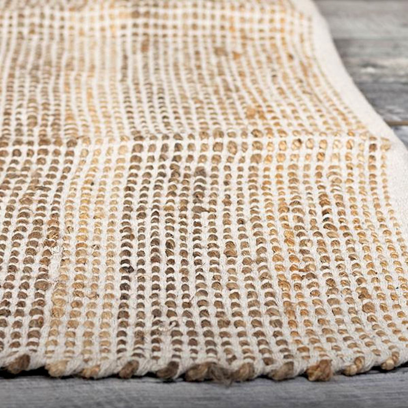 Tapis géométrique en coton beige / blanc Maurisha, Rectangle 4 pi 7 po x 6 pi 7 po