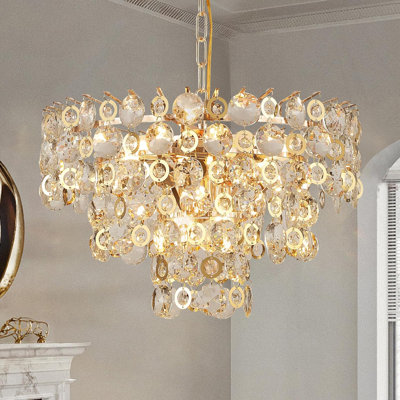 Modern Crystal Chandelier With K9 Crystals And Gold Finish, 9-Light Dimmable Pendant Lighting For Dining Room, Entryway, Bedroom, And Foyer