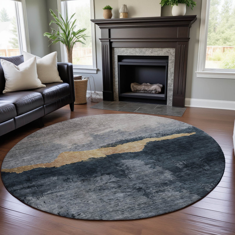 Premium Machine Washable Ducote AMF1069 Modern Rug, Round 8'