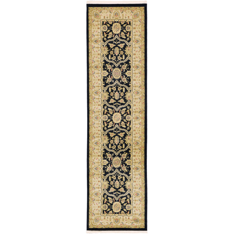 Tapis oriental noir Moore, Tapis de couloir 2 pi 7 po x 10 pi