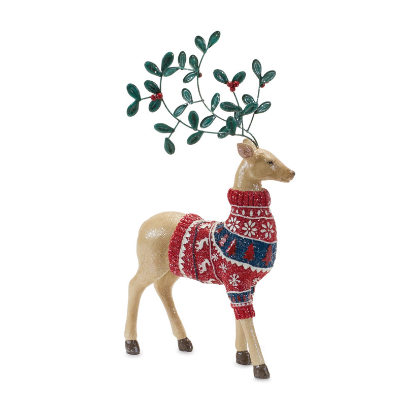 Figurine de cerf et de bois de gui (ensemble de 2)