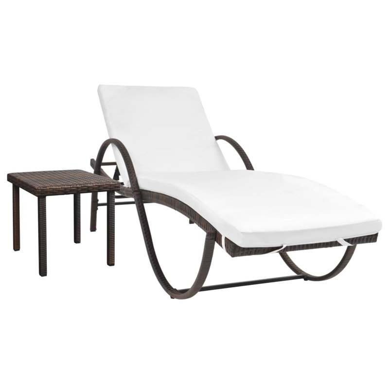 Vollmer 77.2" Long Single chaise with Cushions and Table, Brown