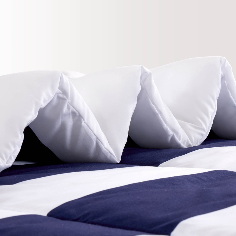 Rugby Stripe Comforter Set , Twin Comforter + 1 Standard Sham, Navy Blue