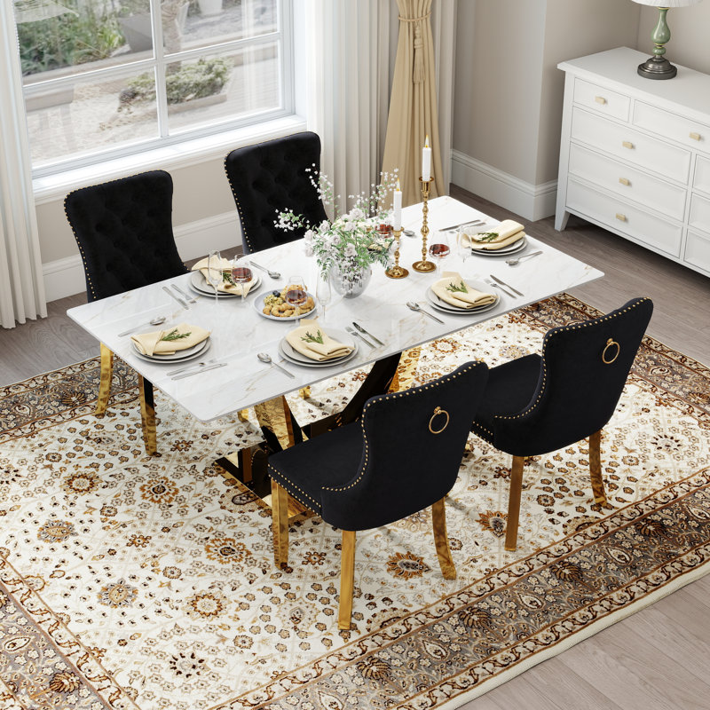 Kekeli 6 - Person Pedestal Dining Set, Black, 30"H x 63"L x 35.4"W