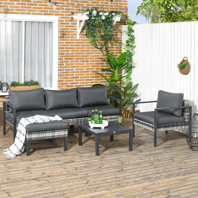 Elanora 5 - Person Seating Group with Cushions, Charcoal Grey, Black