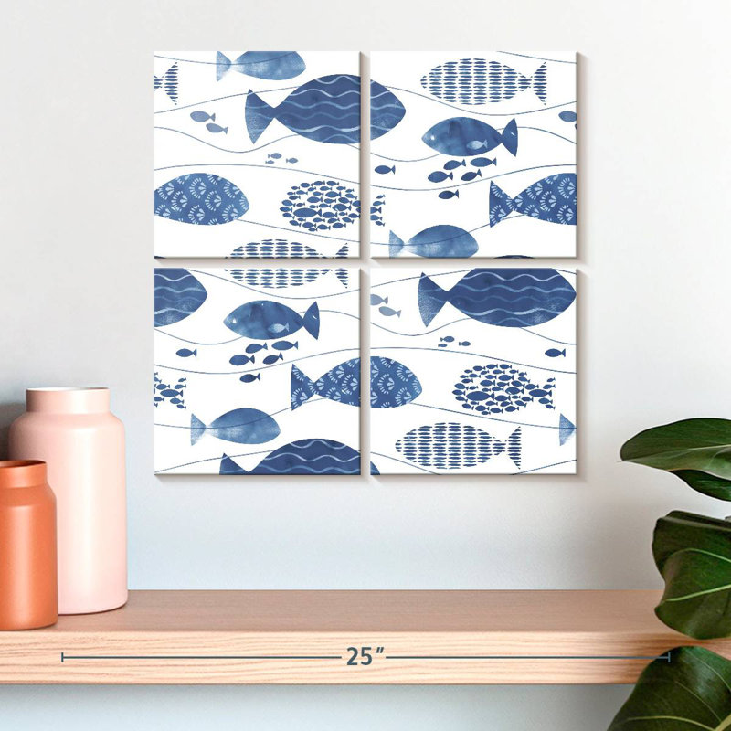 Ashelle abstrait poisson bleu, H 18 po x l 18 po
