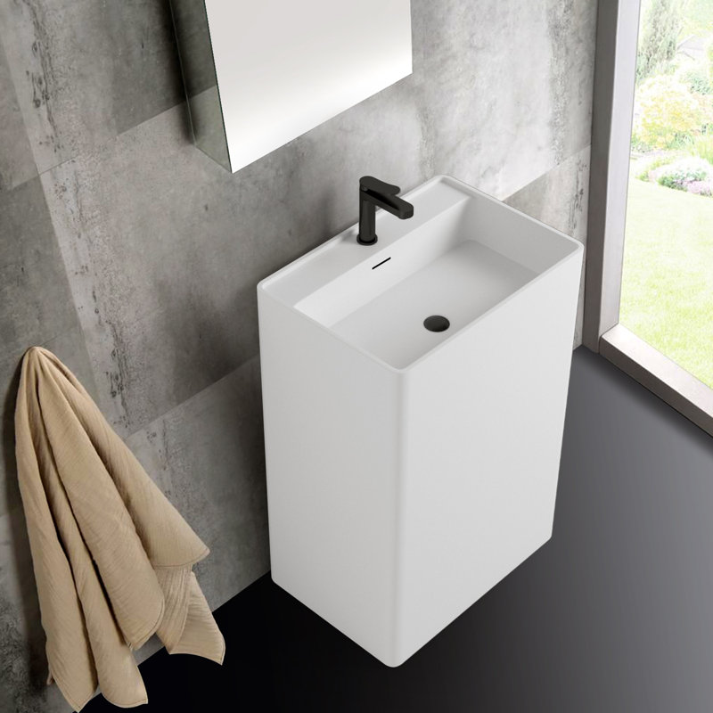 35'' Tall Stone Resin Rectangular Pedestal Bathroom Sink with Overflow