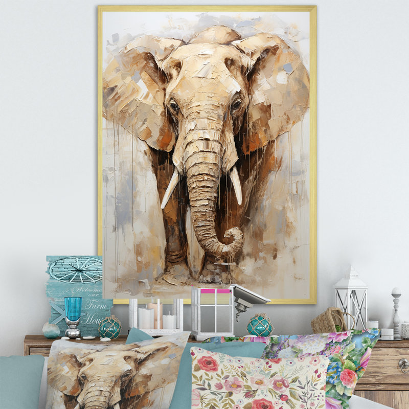 «Tusked Elephant Portrait I», reproduction sur toile, Cadre doré simple, H 40 po x l 30 po x P 1,5 po