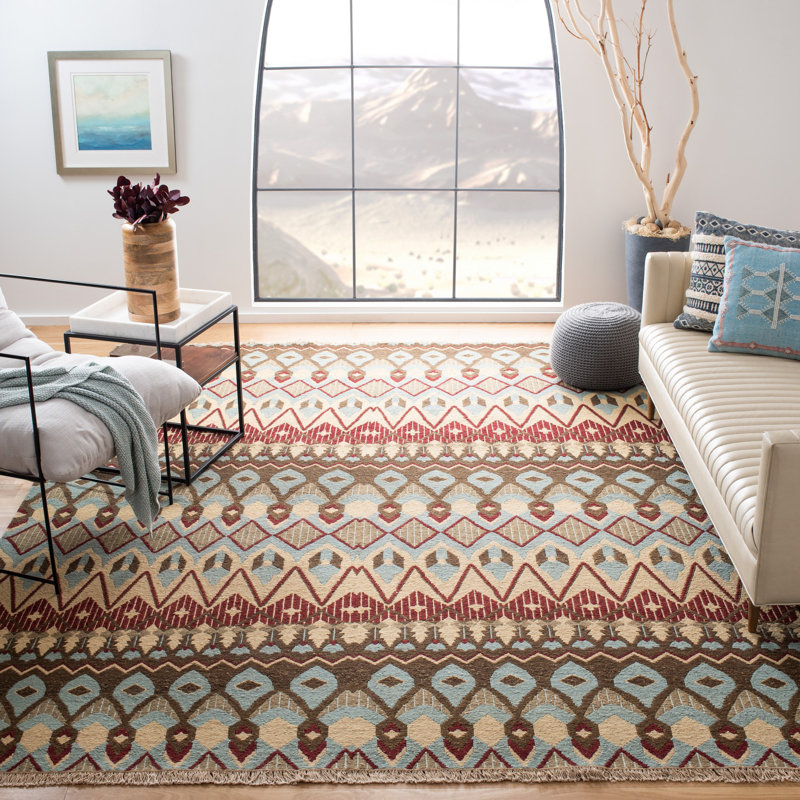 Tapis ikat en laine tissé à la main Brunson, Rectangle 6 pi x 9 pi