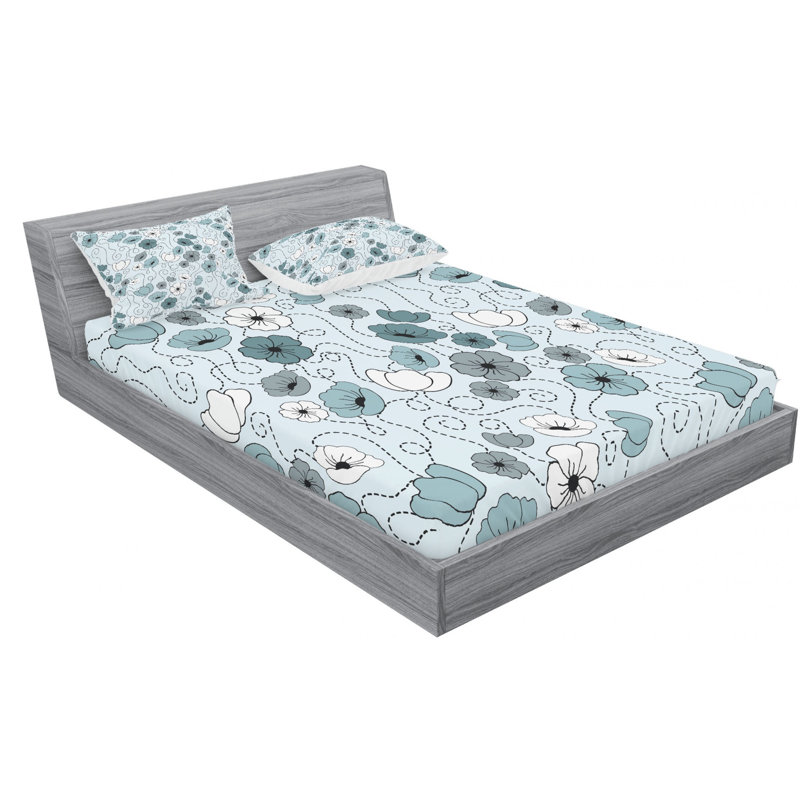 Microfiber Floral Sheet Set, Full Sheet Set with Fitted Sheet