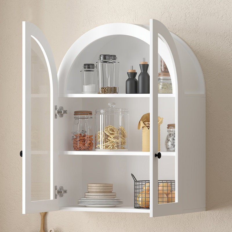 Armoire murale cintrée avec portes vitrées, Blanc