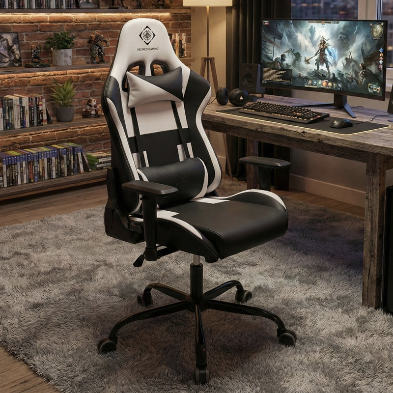 Deltaco Gaming GAM-096 Series Adjustable Reclining Ergonomic Faux Leather Swiveling PC & Racing Game Chair, Black