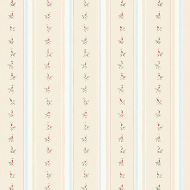 Papier peint à rayures 32,7 pi x 20,5 po Stratford, Bleu menthe/rouge/crème/beige/blanc cassé/rouge