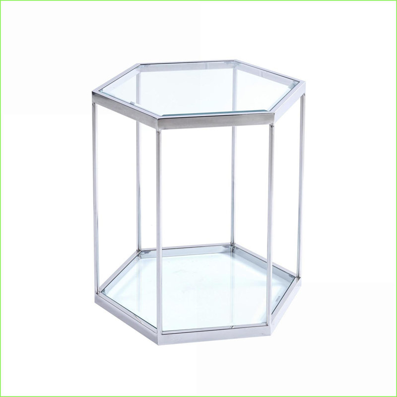 Modern Glass Coffee Table with Silver Stainless Steel Frame, Space-Saving Two-Tier &amp; Easy-Clean