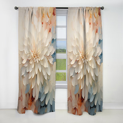 White Dahlia Flower Minimalism I - Dahlia Curtain - Blackout Floral Curtain - 1 Panels