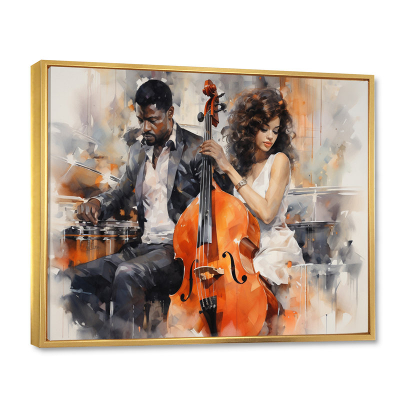 «Orange Black Music Harmonious Duo II», reproduction d'art sur toile encadrée, H 16 po x l 32 po x P 1 po