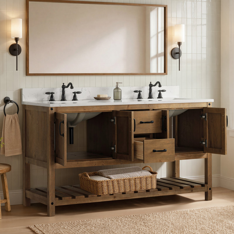 Ensemble de meuble-lavabo double 60 po Radstock, Naturel antique