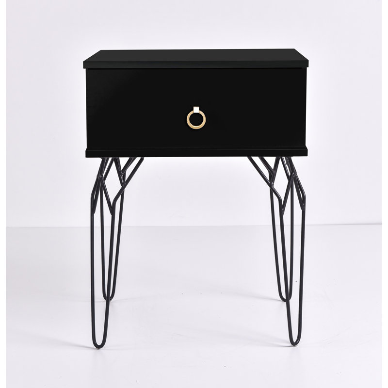 Muir 50.2cm W Iron + Manufactured Wood Bedside Table, Black