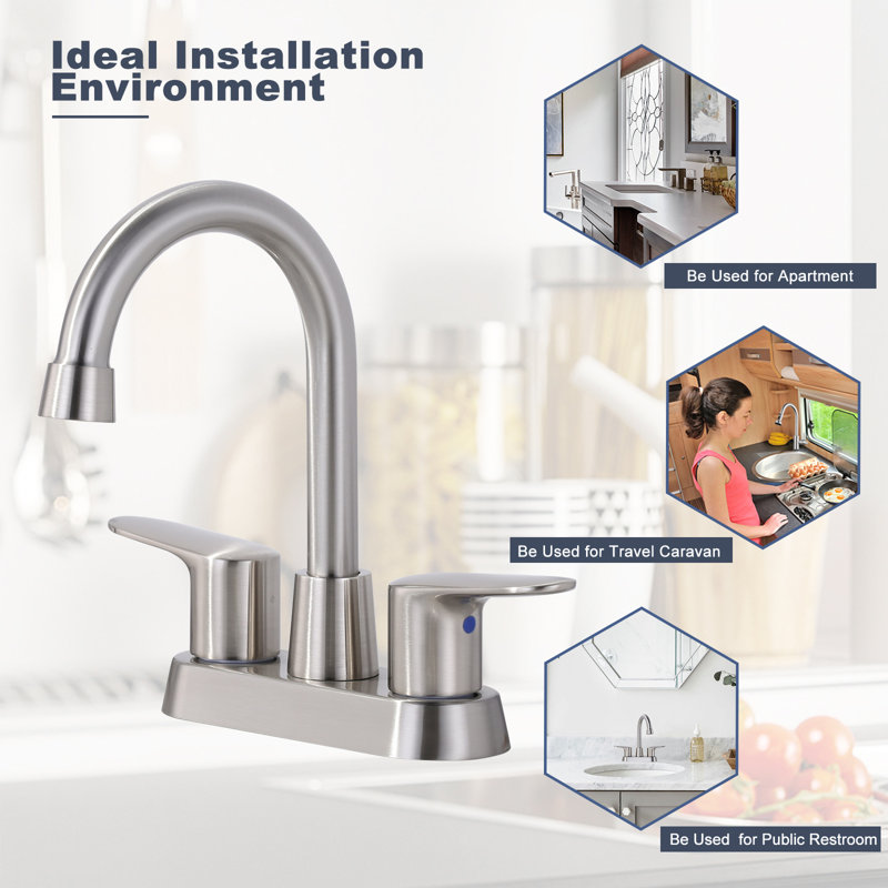 Brushed Nickel High Arc Double Handle Bathroom Faucet