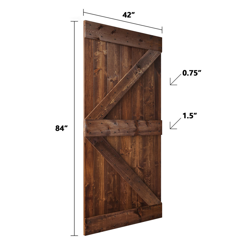 Porte de grange nouée à panneaux en bois et métal K Series, 42 po x 84 po, Noyer foncé