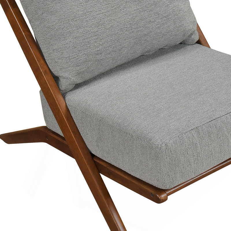 Élégant fauteuil d'appoint en chenille grise avec coussin en mousse et structure en bois d'hévéa brun, Gris