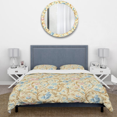 Blue Beige Vintage Floral Paradise II - Floral Duvet Cover Set