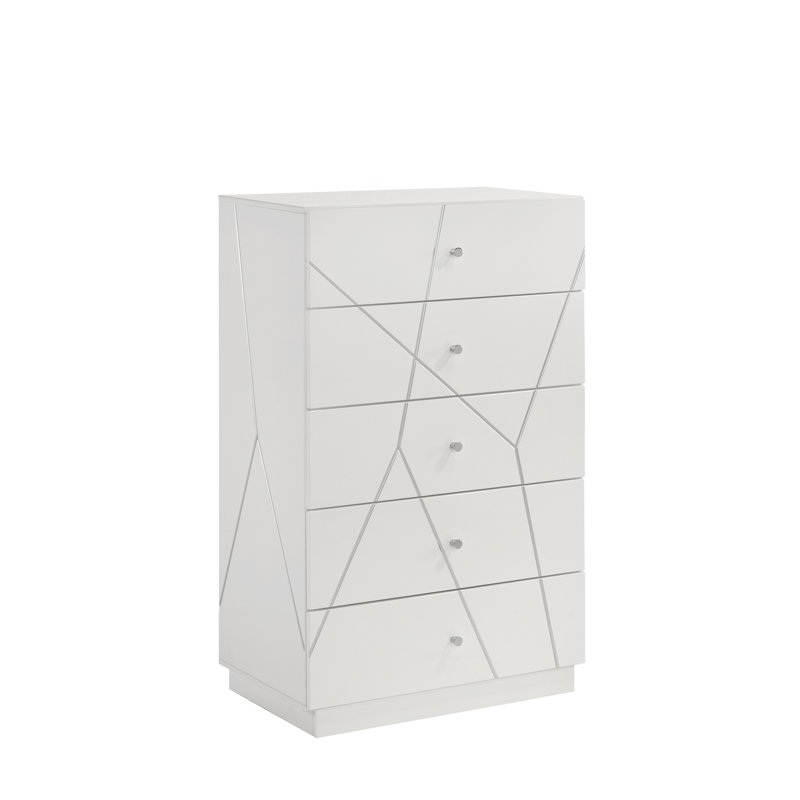 Commode Manhattan - Finition laquée avec motif géométrique et tiroirs spacieux pour rangement moderne - blanc