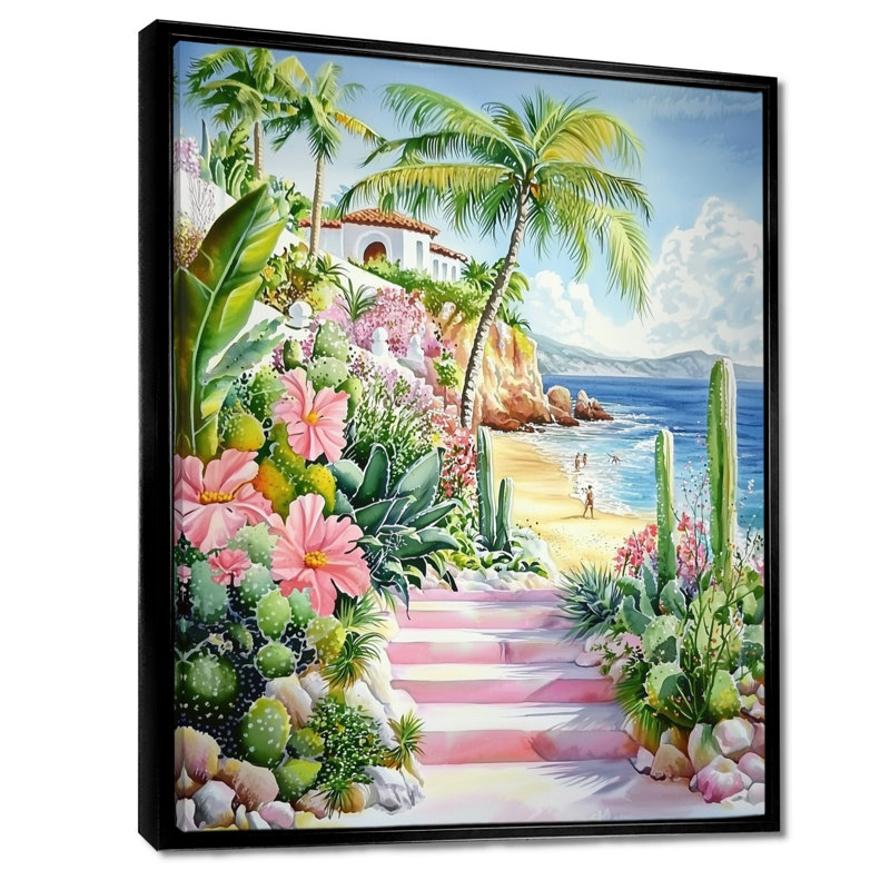 Reproduction d'art sur toile, "mexicain Beach Scene In Tulum II" - Mexique, 20" H x 12" W, Floater Framed Print without Mat