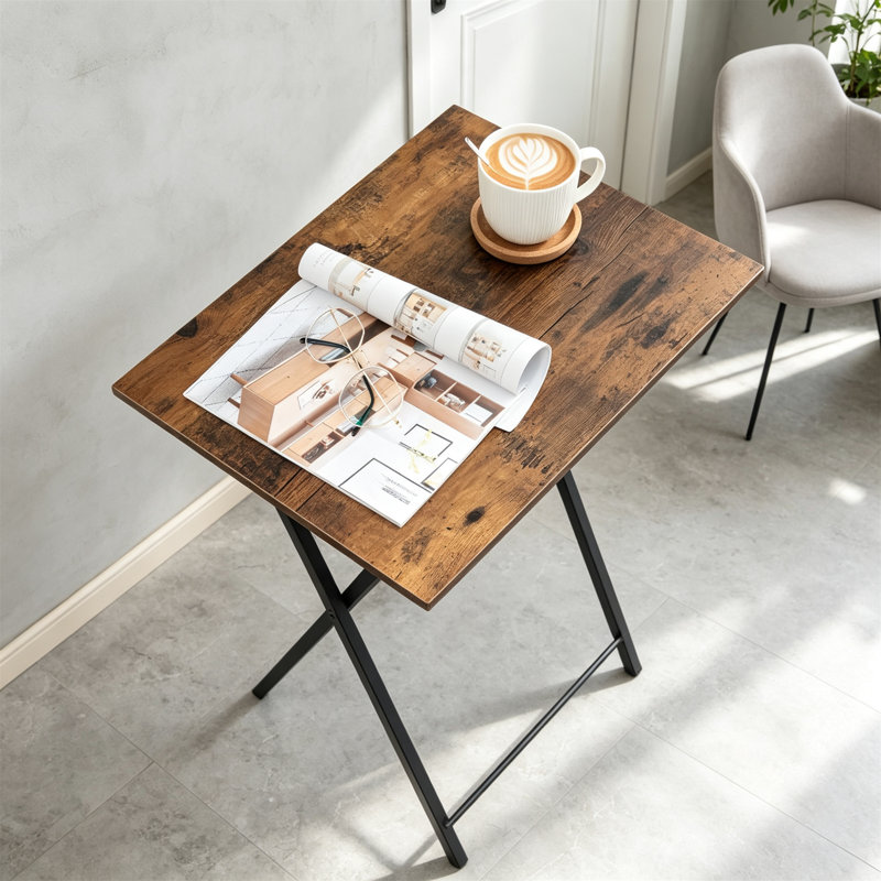 TV Tray Table 2 Set, Rustic Brown + Black