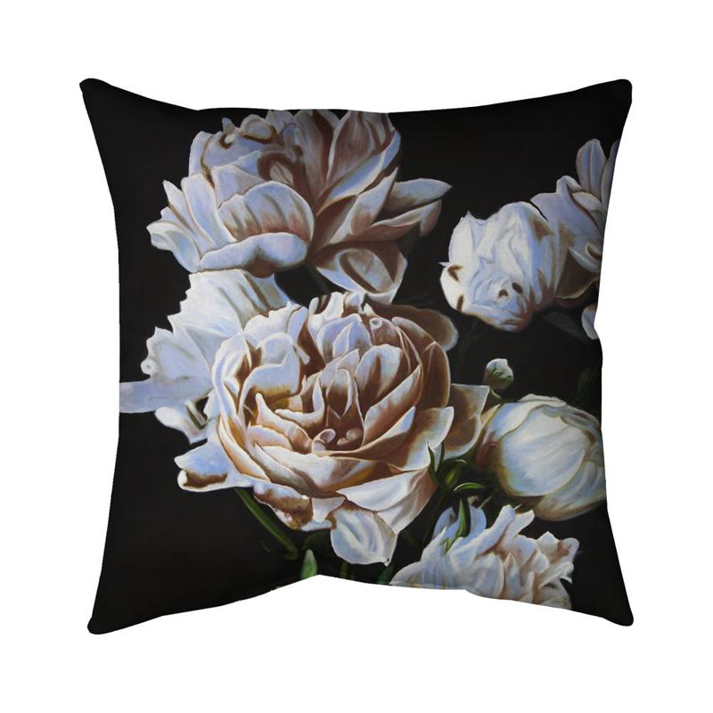 Peonies - 16"x16" Outdoors Throw pillow - Spun poly - Print on demand, Black/White