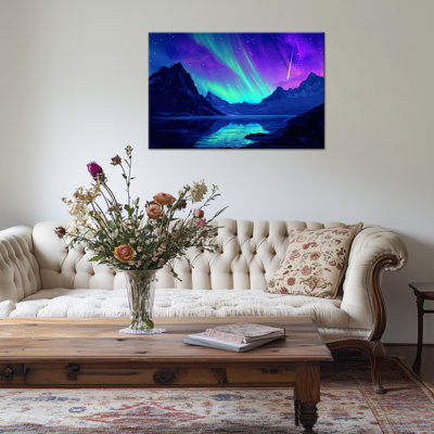 Aurore boréale, art mural sur toile, aurores boréales, impressions sur toile encadrées, paysage de montagne, art mural prêt à accrocher, affiche de décoration naturelle pour chambre à coucher, 24 po x 32 po
