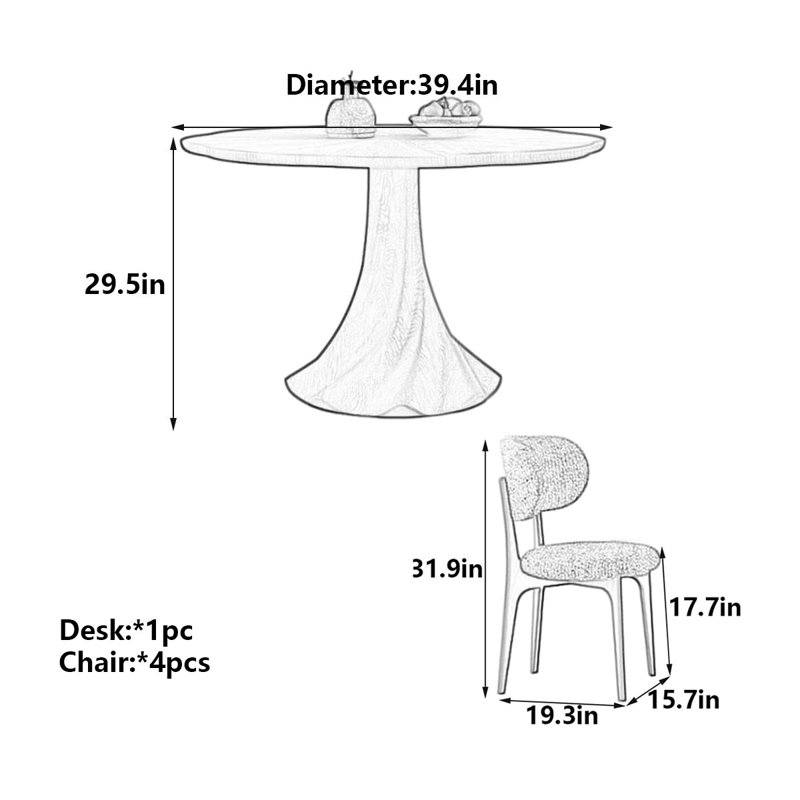 Table de salle à manger Modern Modern, H 29,5 po x l 39,4 po x P 39,4 po