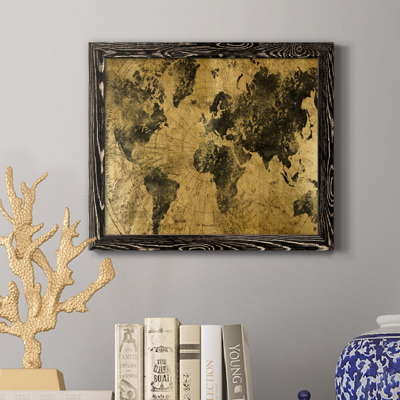 Golden Atlas - Reproduction d'art graphique sur papier encadré, Noir, H 20 po x l 17 po x P 1,5 po
