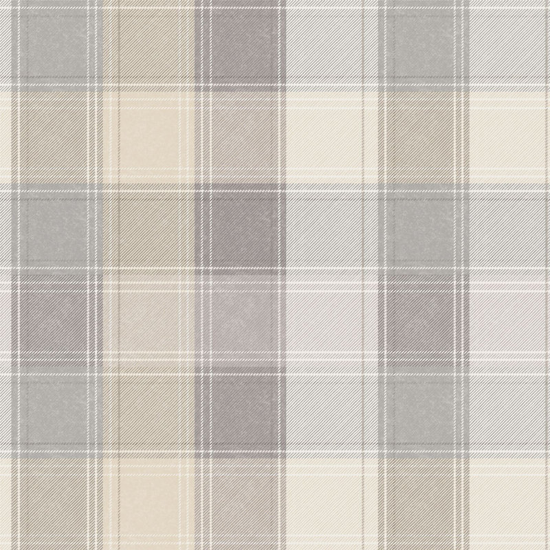  Country Tartan Check Plaid Grey Beige Stripe Wallpaper