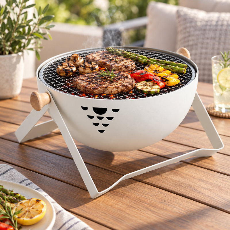 Barbecue au charbon de table portative de 30 cm avec plaque de cuisson et lève-filet